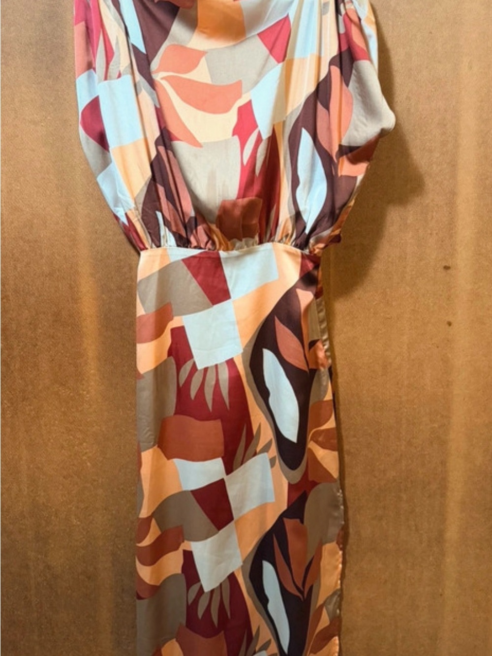 Dress Forum Multicolor Abstract Midi Dress in Rust, Cream, Brown, and Blue
